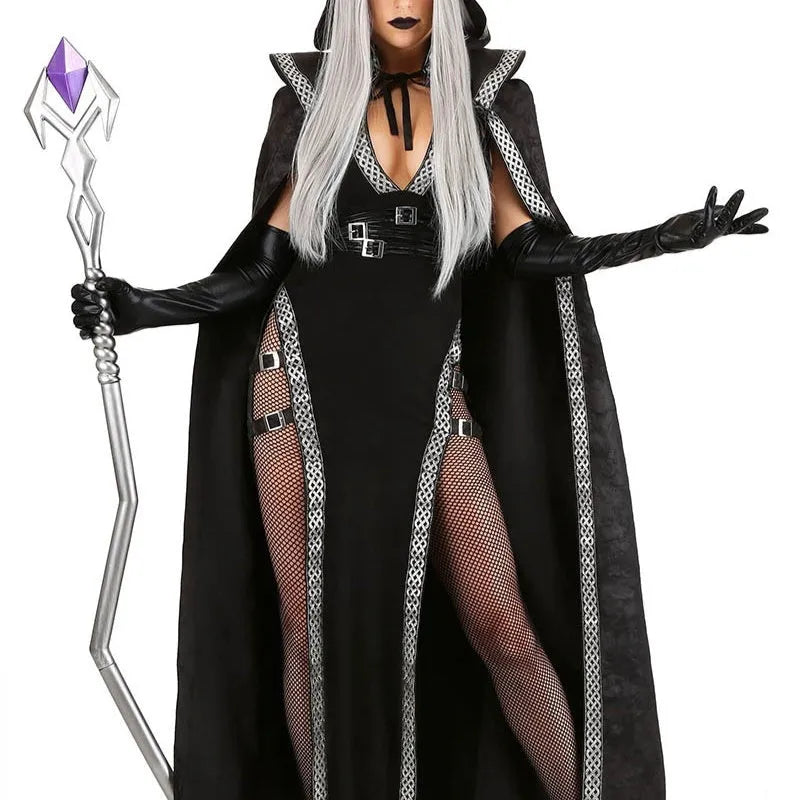 Sleeping Spell women's role-playing costume set with spandex gloves, cloak, and skirt in three sizes
