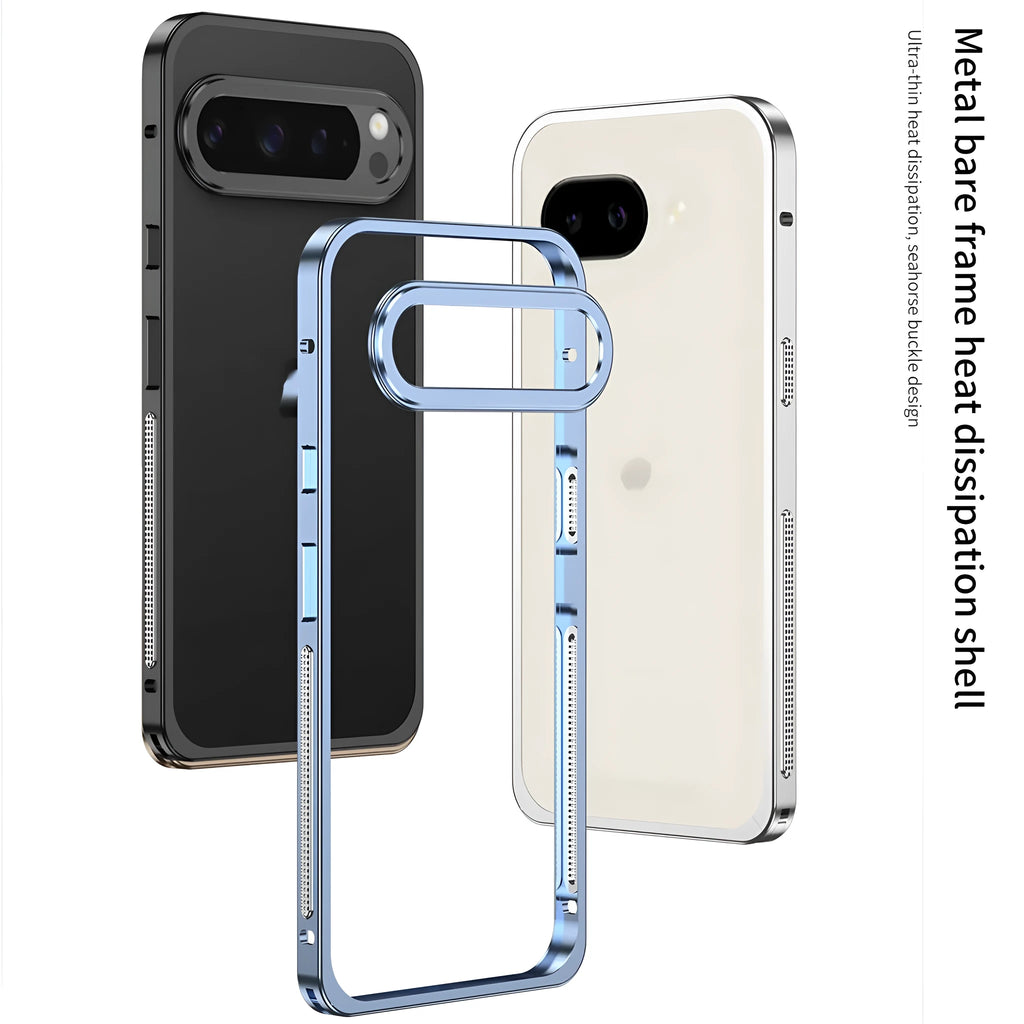Aluminium alloy heat dissipation phone case for Google Pixel 9 Pro XL in black with separate lens case