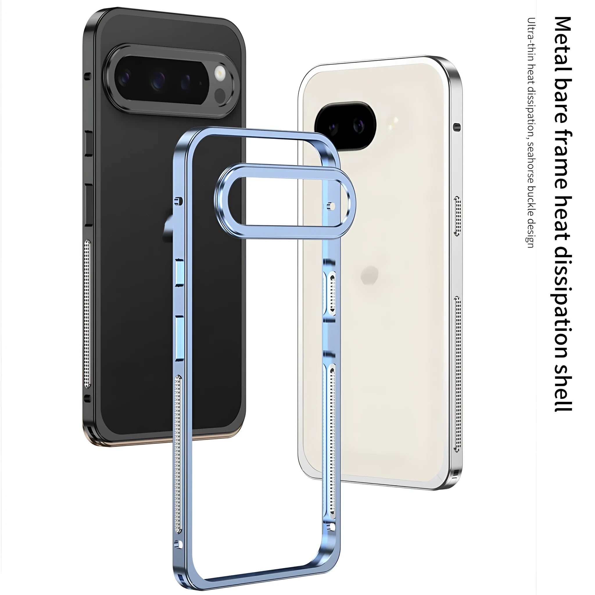 Aluminium alloy heat dissipation phone case for Google Pixel 9 Pro XL in black with separate lens case