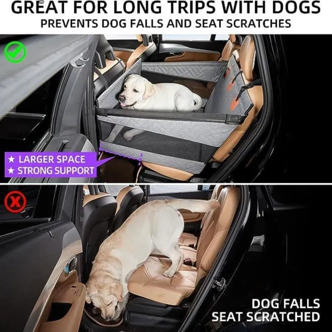 Grey water resistant dog bed measuring 56cm square with cloth material