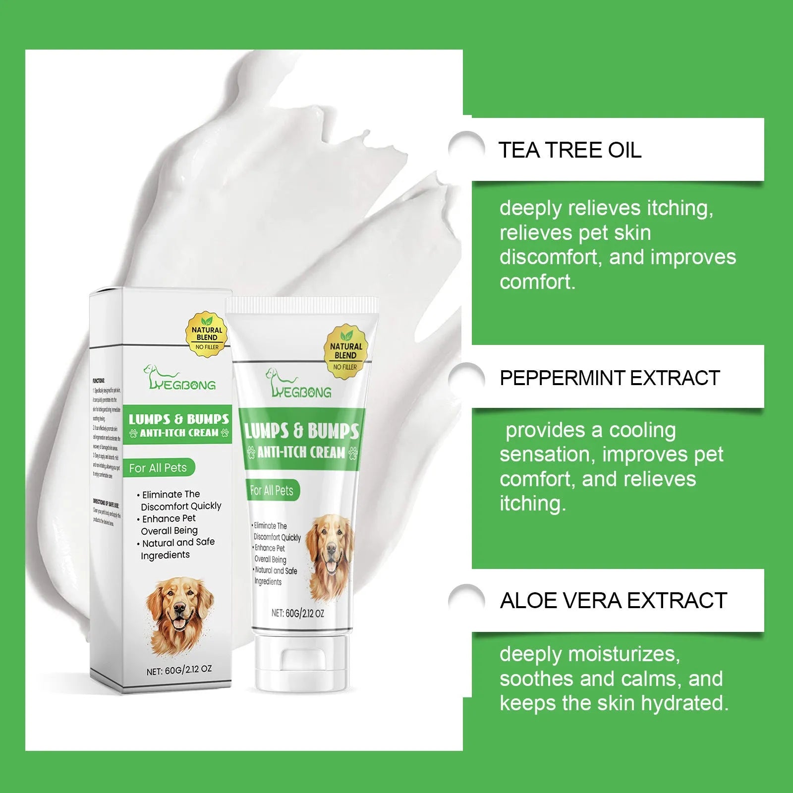60g tube of pet antipruritic cream for cats with tea tree oil and aloe vera.