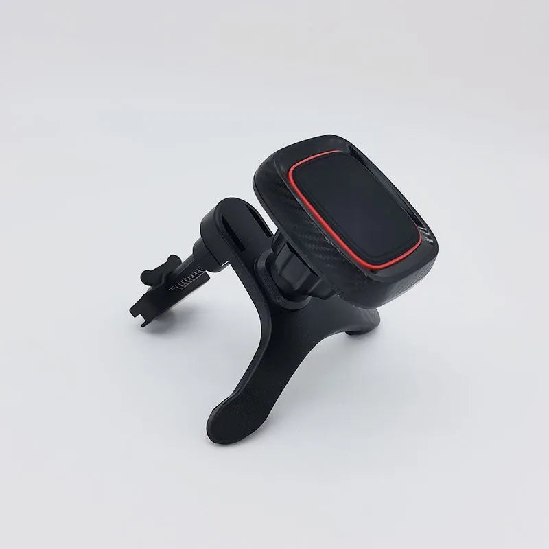 Black flexible gooseneck air vent phone holder mounted on a car dashboard