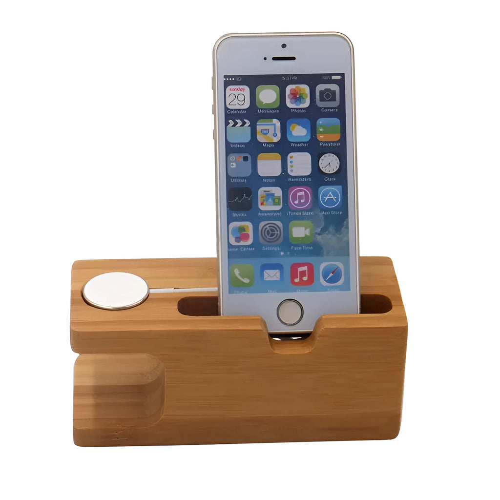 Bamboo smartphone stand 149mm desk organiser with carved wooden phone holder