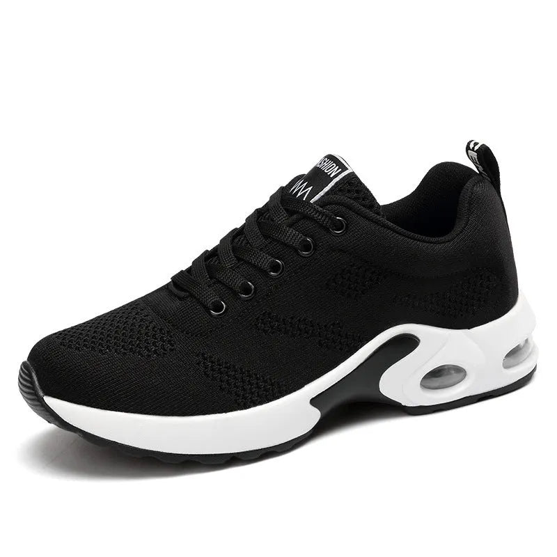 Women casual mesh flyknit sneaker flat heel round toe solid colour breathable upper size 35-45