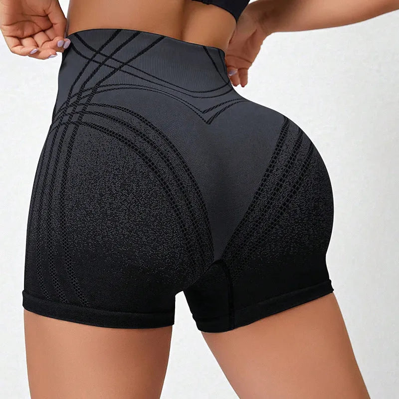 Women's high waisted black gradient fitness shorts with Spider-Man Monsters Inc design for yoga and running