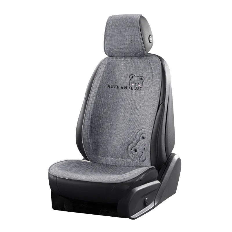 Car cushion set with headrest and lumbar support pillows in linen covers