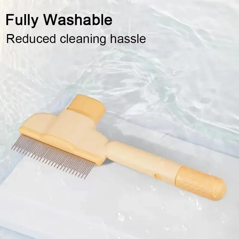 Green and yellow pet grooming brush with one-click hair removal and anti-mite function for dogs