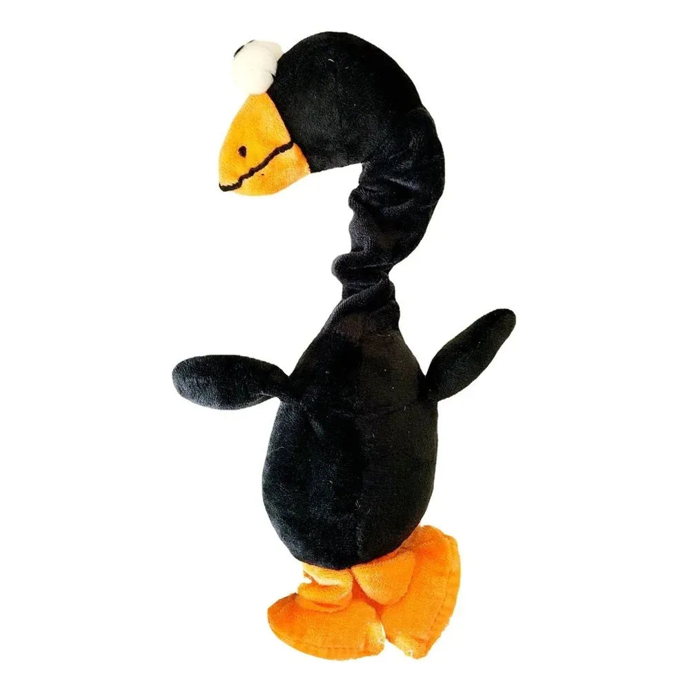 Screaming chicken sound dog chew toy in durable rubber, shown in black, green, and orange colours.