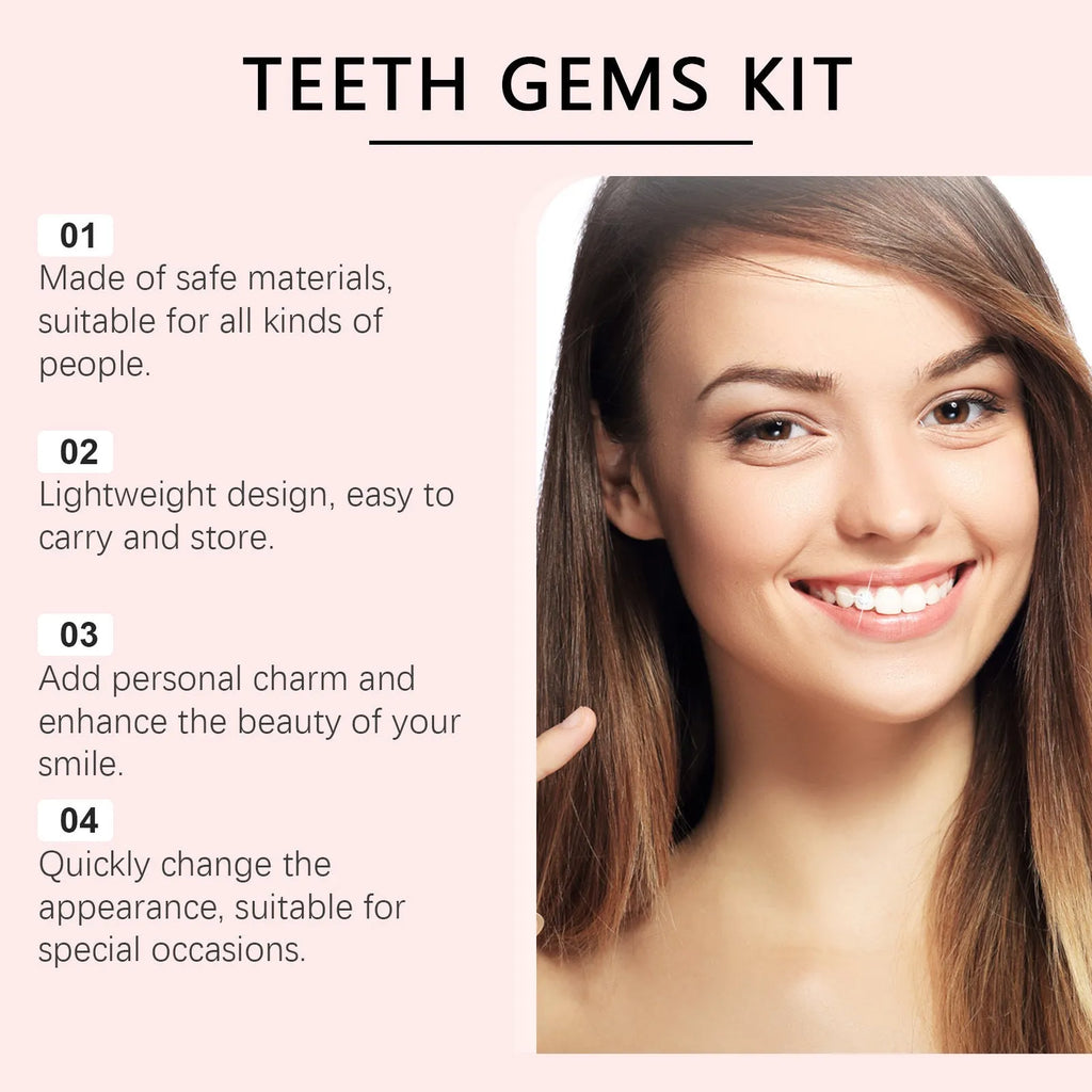 Tooth gem rhinestone DIY kit with UV lamp adhesive gem pen cotton strips and 100 gemstones
