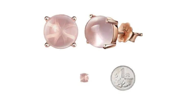 Women's rose gold drop shape stud earrings with synthetic ross quartz crystal inlay