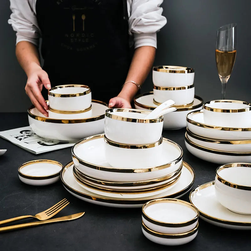 Platinum porcelain bowl with gold trim and colour glaze finish on white background
