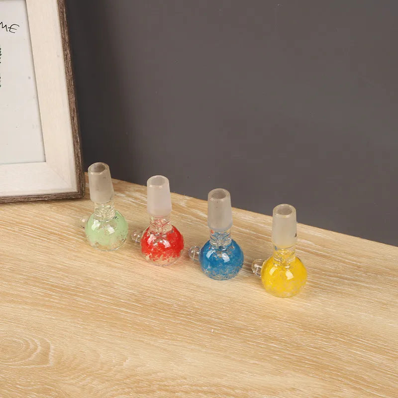 Transparent coloured glass trumpet pipe measuring 7cm length in geometric design.