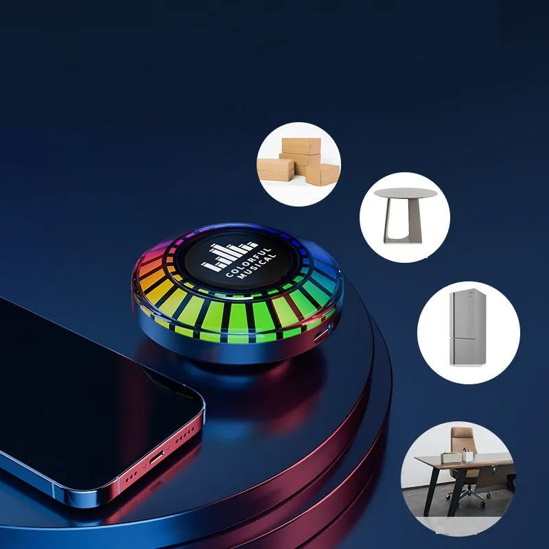 Small square voice-controlled Bluetooth LED atmosphere lamp on a surface.