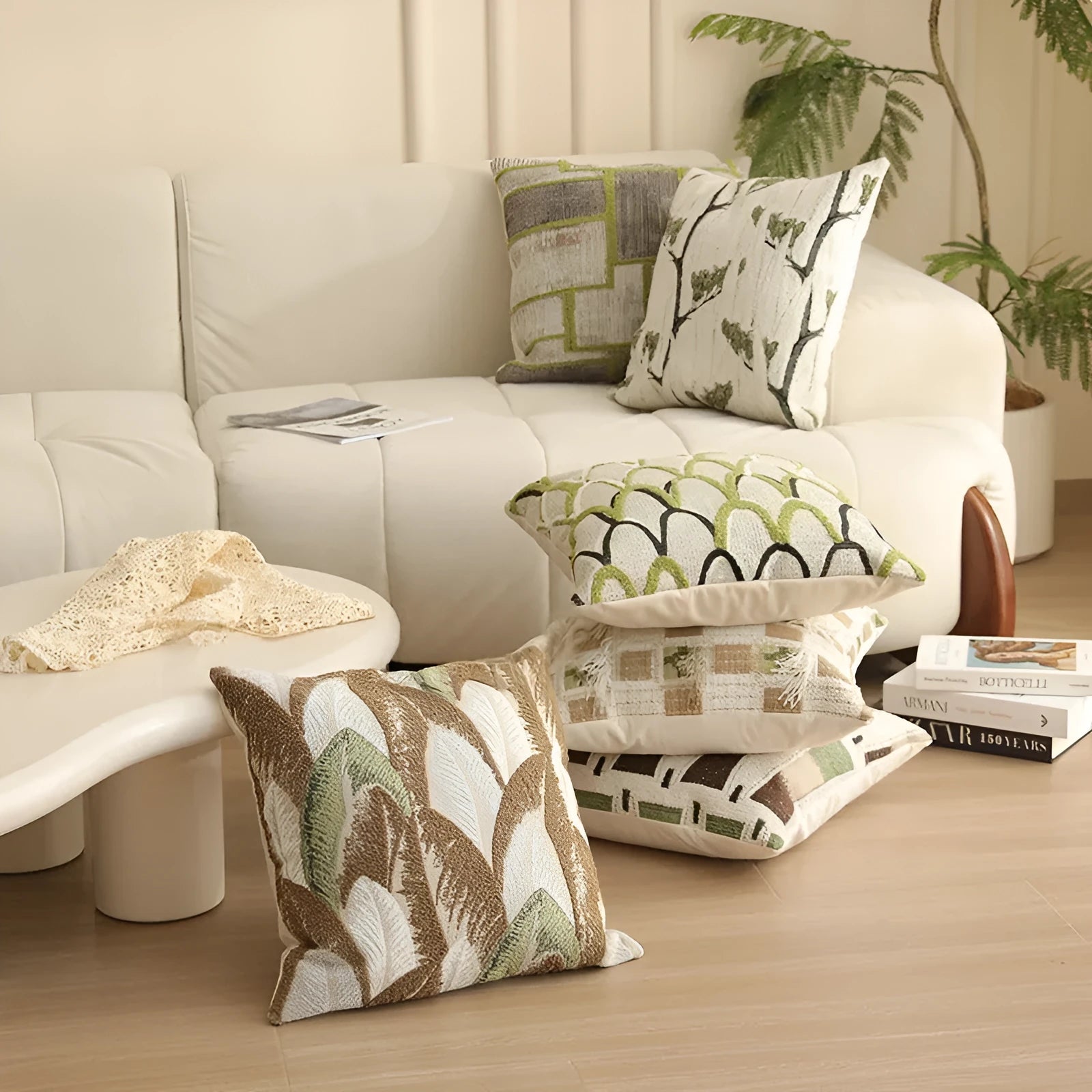 Nordic style jacquard cushion cover with retro floral pattern in 45x45cm size