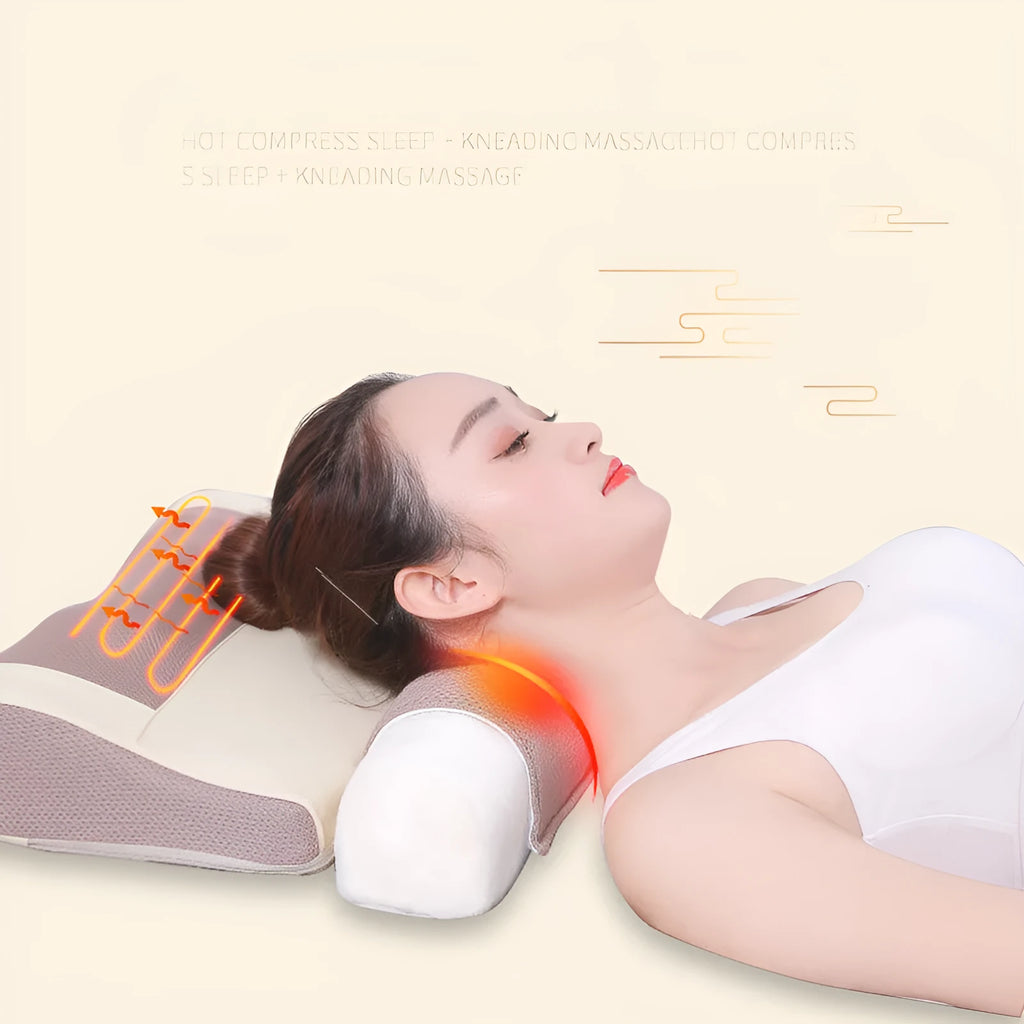 Cervical spine massage pillow electric neck shoulder massager with 8 heads and infrared