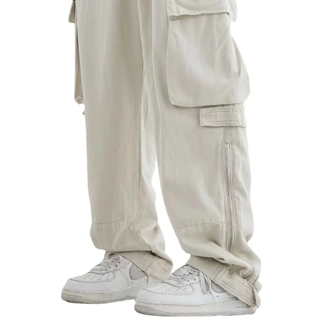 Men's cotton cargo pants in Black with multiple pockets and straight-leg design