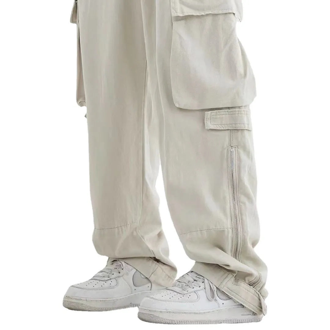 Men's cotton cargo pants in Black with multiple pockets and straight-leg design