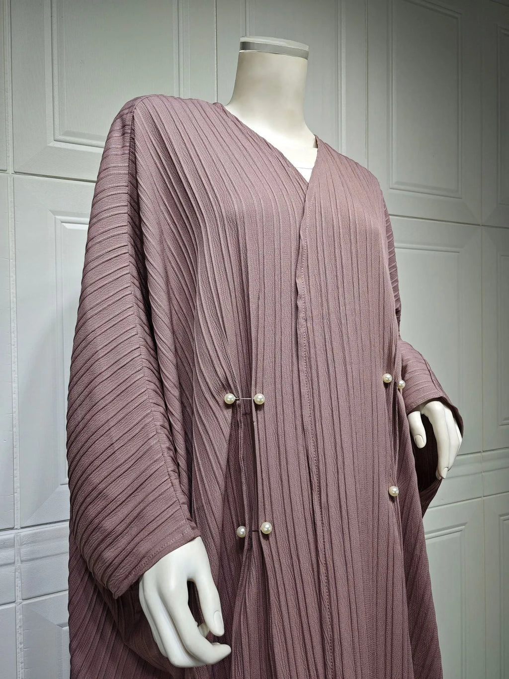 Turkish striped abaya cardigan robe in light coffee colour with batwing sleeves for Muslim women