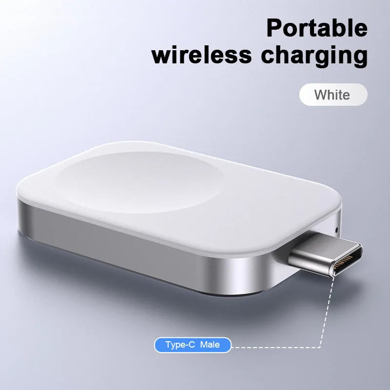 Three-in-one magnetic wireless charger portable in black with Lightning connector, plastic casing, 4.3cm by 3.1cm by 0.7cm