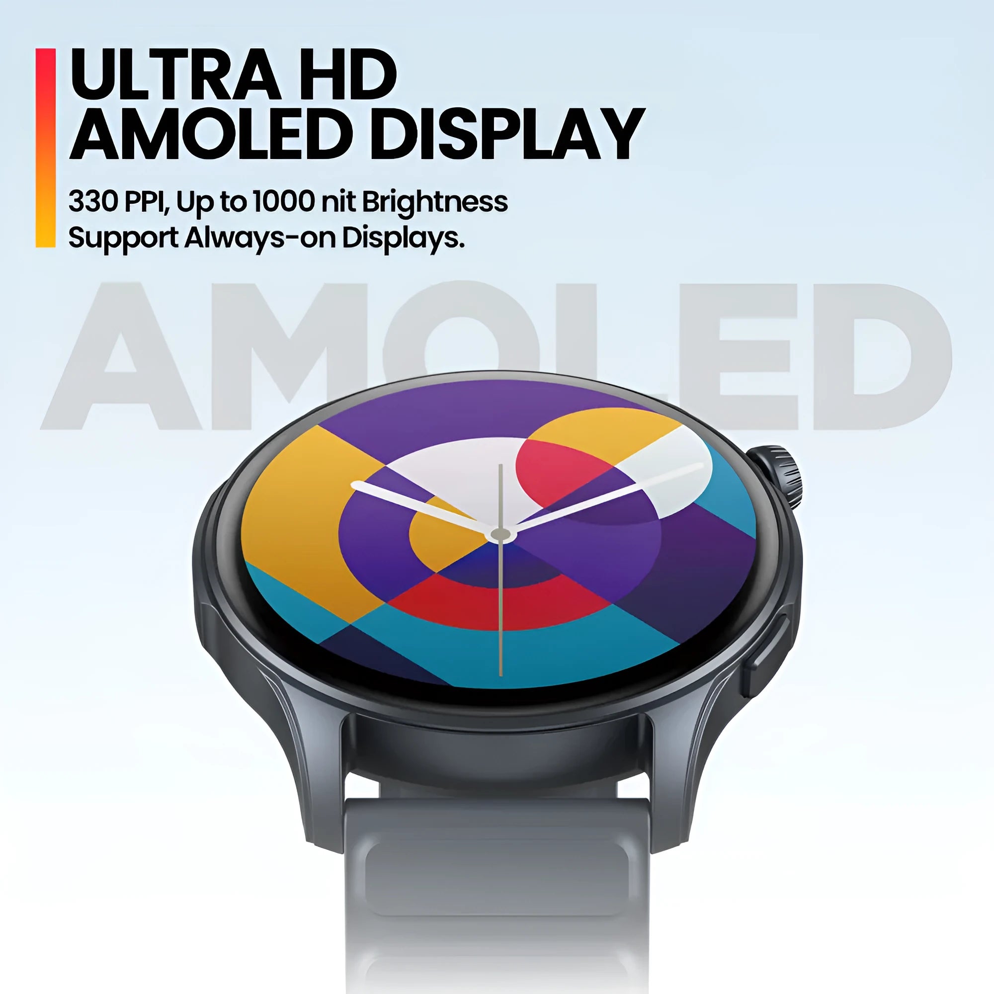 Btalk 3 Pro smart watch in blue on a wrist, showing its AMOLED display and health tracking features.