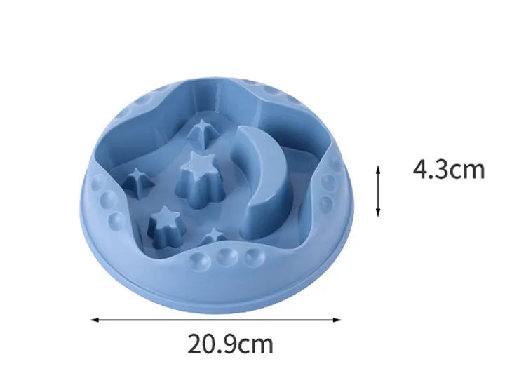 Ceramic slow feeder dog bowl with moon star wings design in blue colour