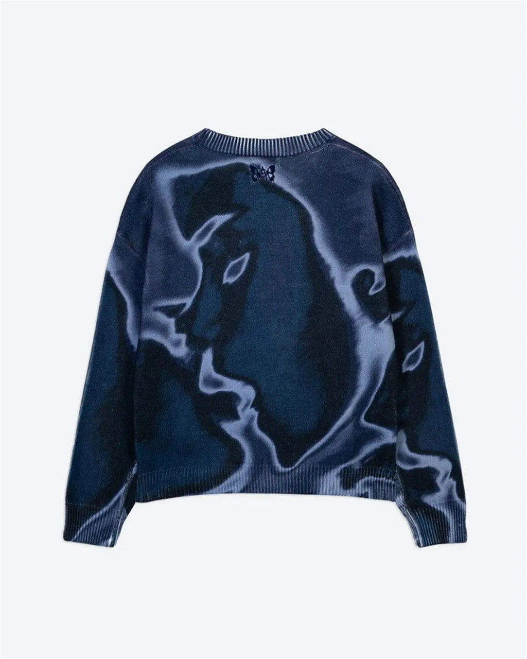 Fashion casual printed polyester sweater in Rose Red, front view, showing printed pattern and crew neckline