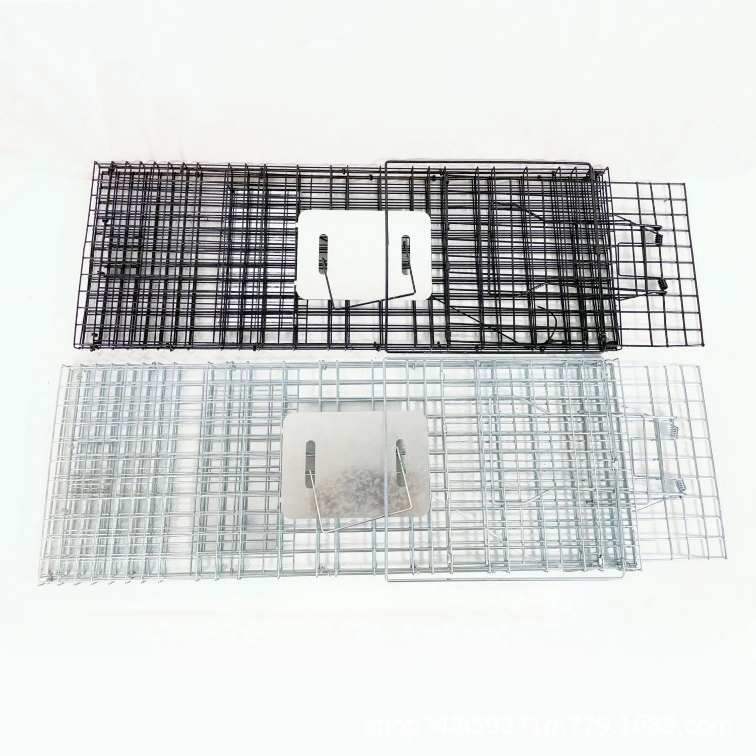 Fully automatic foldable galvanized steel cat trap cage with pedal mechanism, black finish, 60x20x18cm size