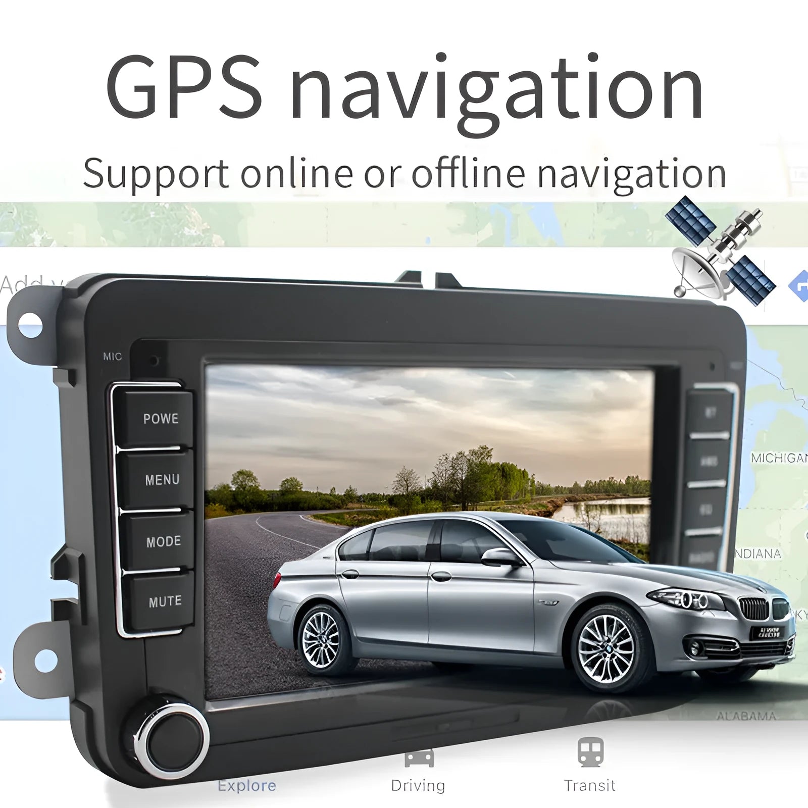 7-inch universal Android car stereo head unit for Volkswagen with touchscreen and USB ports