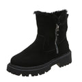 Women's high-top snow boots in black with side zip and thick plush lining
