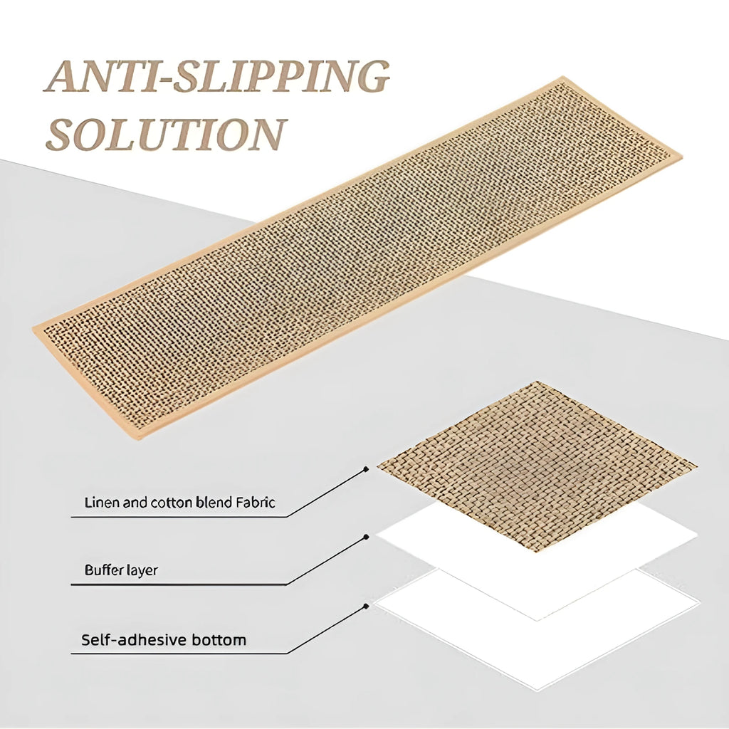Japanese-style solid colour stair mat with polyester surface and rubber backing on wooden staircase