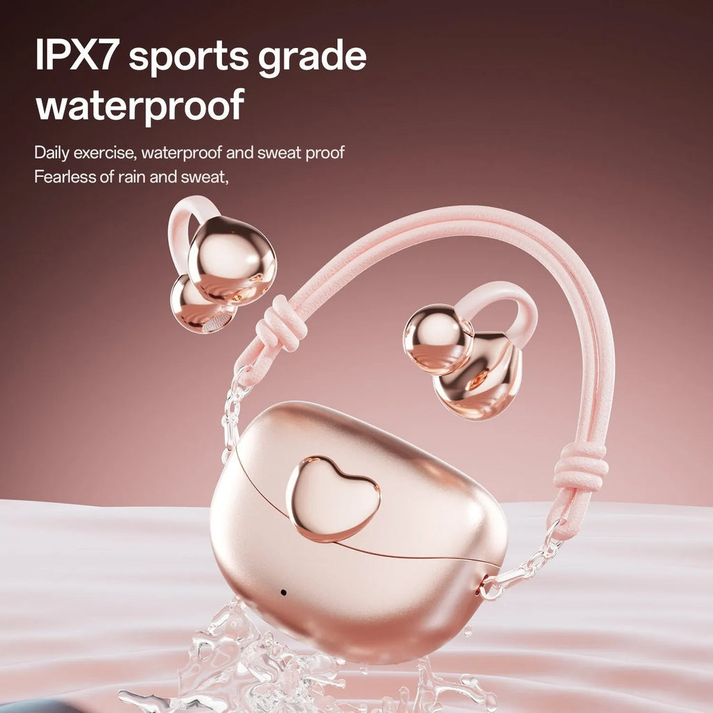 M106 wireless Bluetooth clip ear headset in rose gold with clip-on design, PC ABS material, sports style