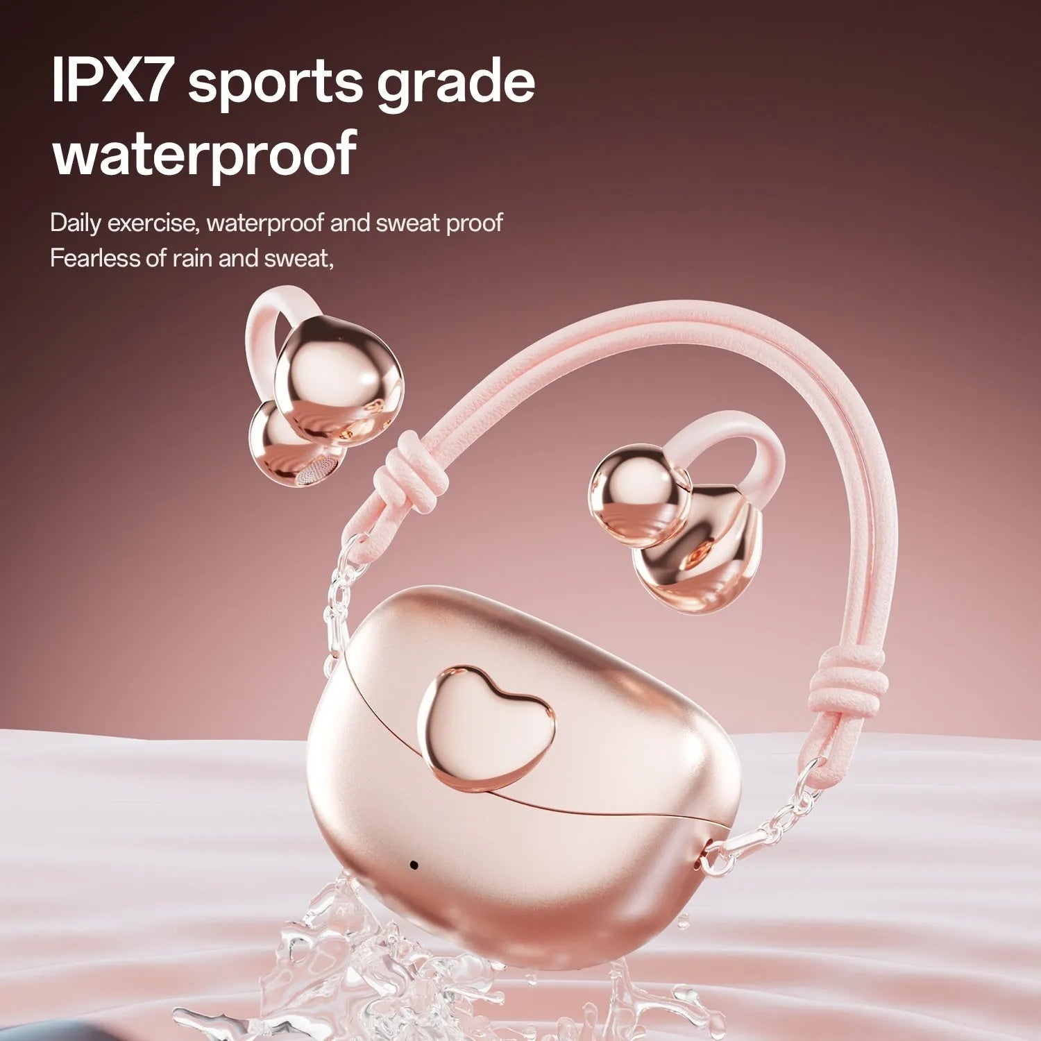 M106 wireless Bluetooth clip ear headset in rose gold with clip-on design, PC ABS material, sports style