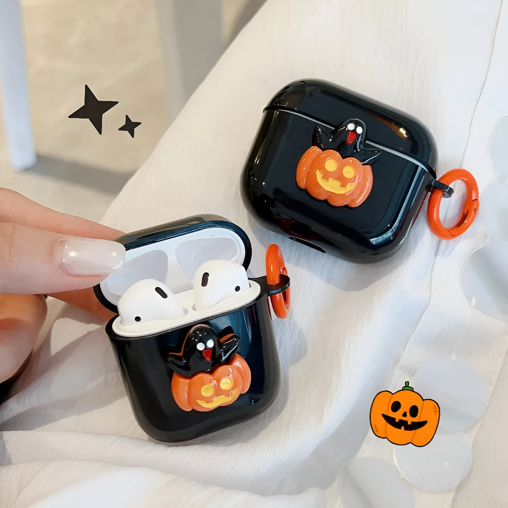 Halloween TPU protective case for Apple AirPods showing a ghost pumpkin design on a white background