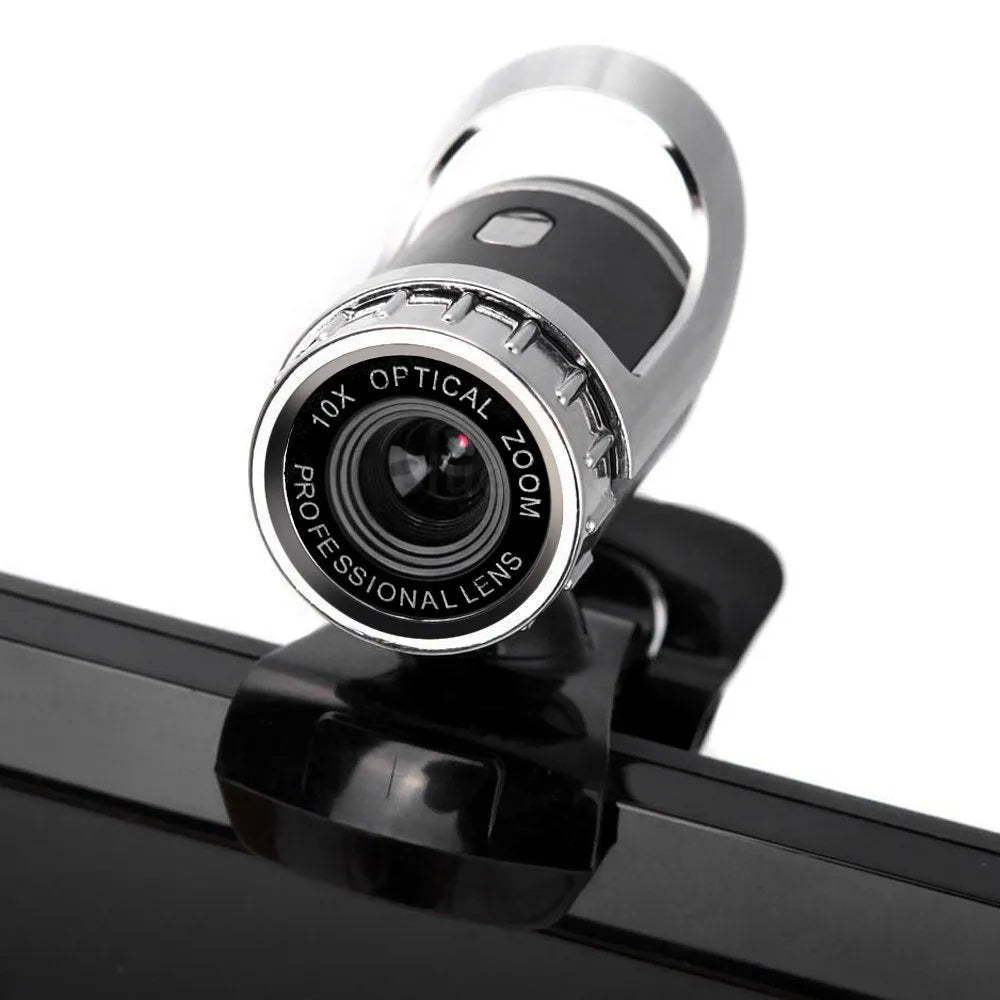 USB computer video camera with built-in sound-absorbing microphone, glass lens, 480p HD, 140cm cable, black and silver