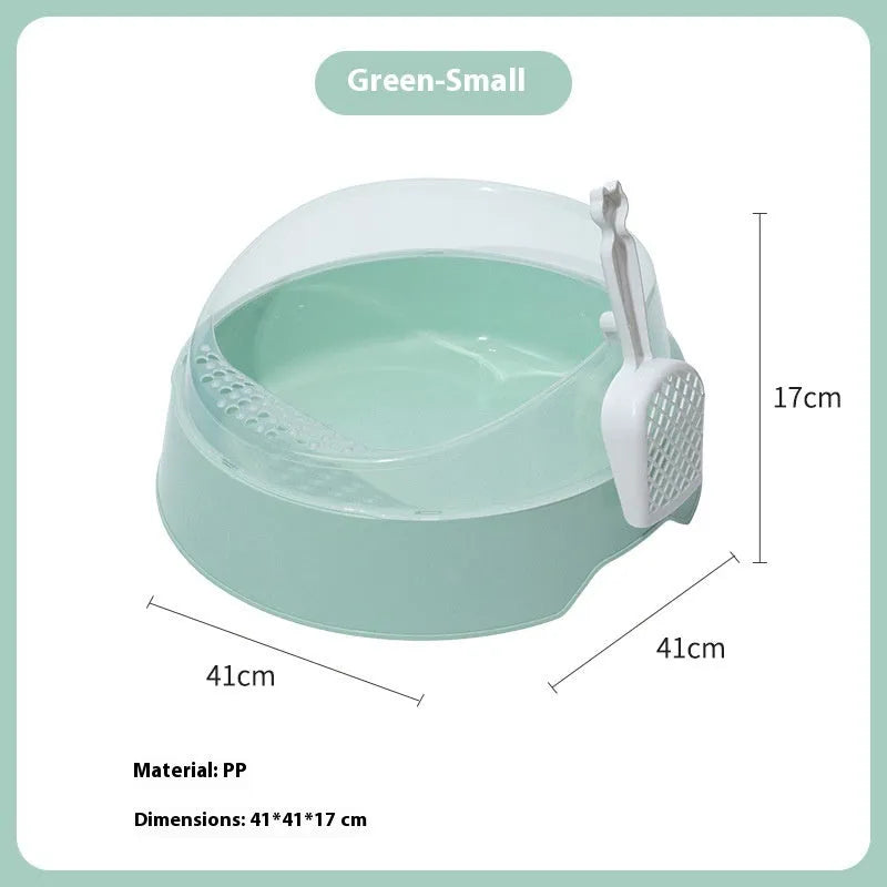 PP plastic cat litter box with rounded design and deodorising rim in mint green colour