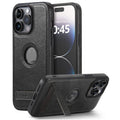 Leather pattern bracket phone case in black for Apple iPhone, drop-resistant imitation leather finish