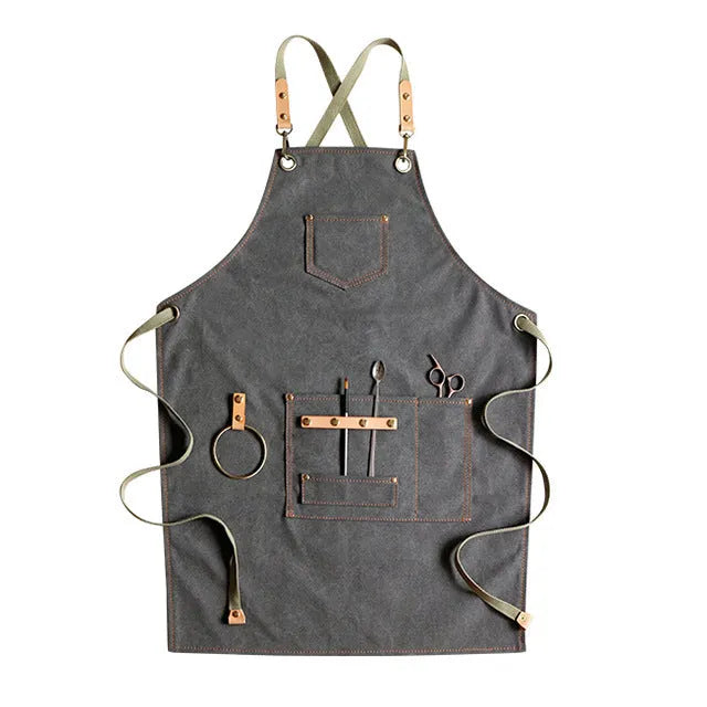 Canvas cross-strap Han-style apron in Camel colour for café baking milk tea shop antifouling work clothes