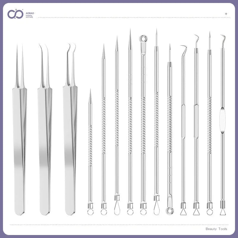 4-piece metal acne needle set with ultra fine pointed tips for precise skincare application