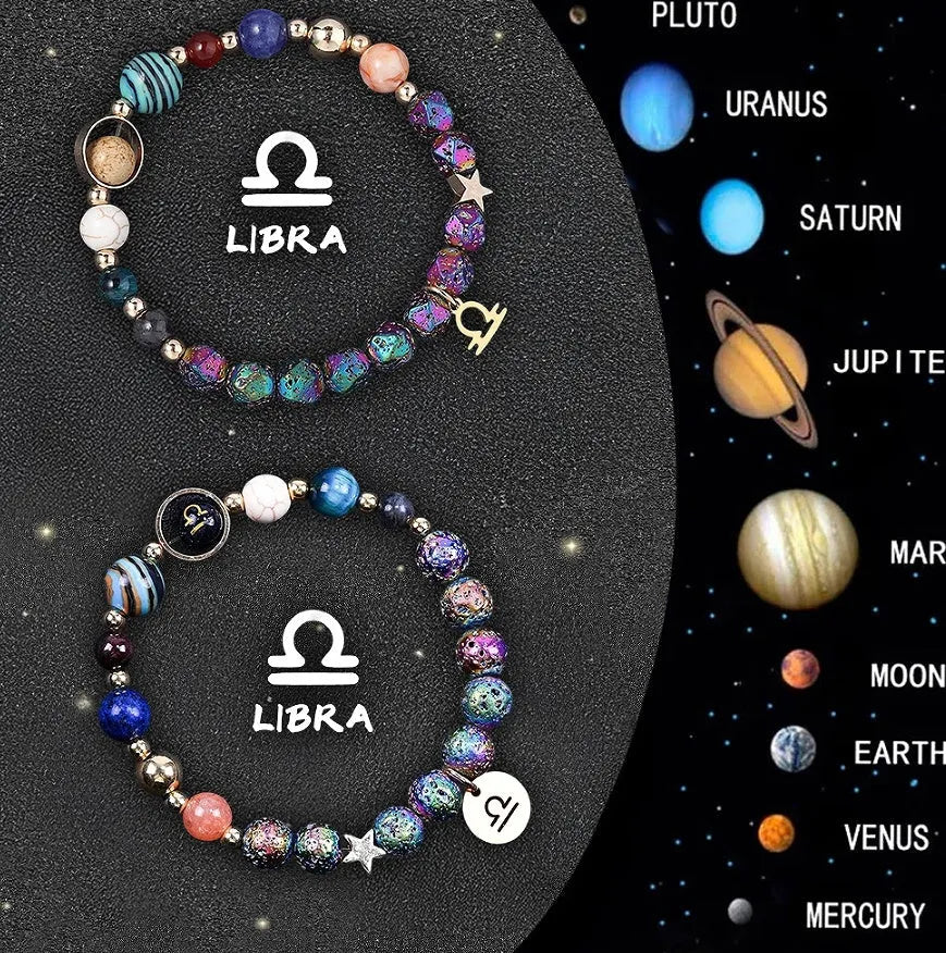 Natural stone bead zodiac bracelet showing astrology sign design with two bracelets displayed