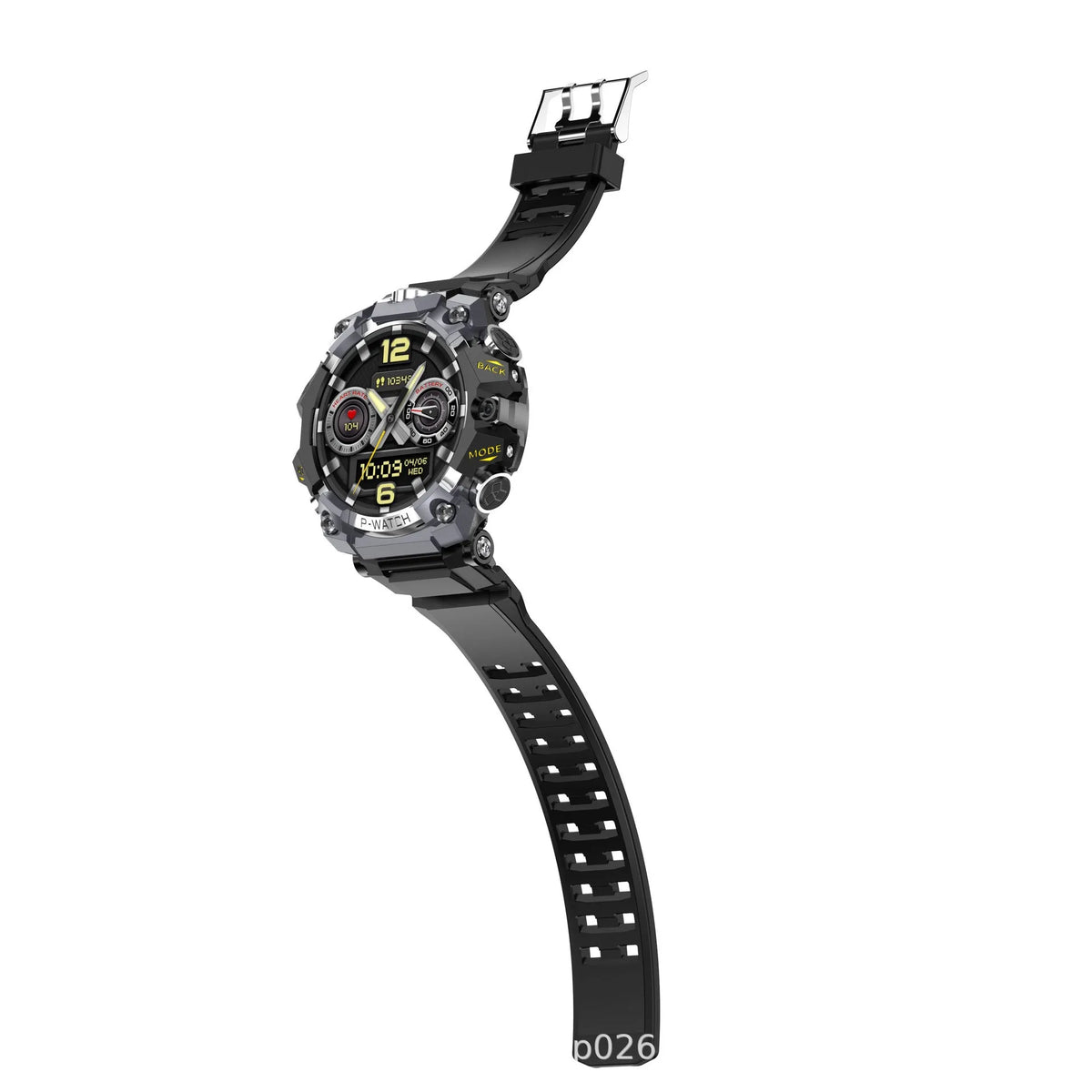 Waterproof smart watch with HD dual camera, black colour, touch screen display, showing step counting and blood oxygen detection features