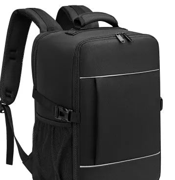 Boarding bag travel computer backpack water repellent Derm black 36-55L airpillow straps sewing line detail