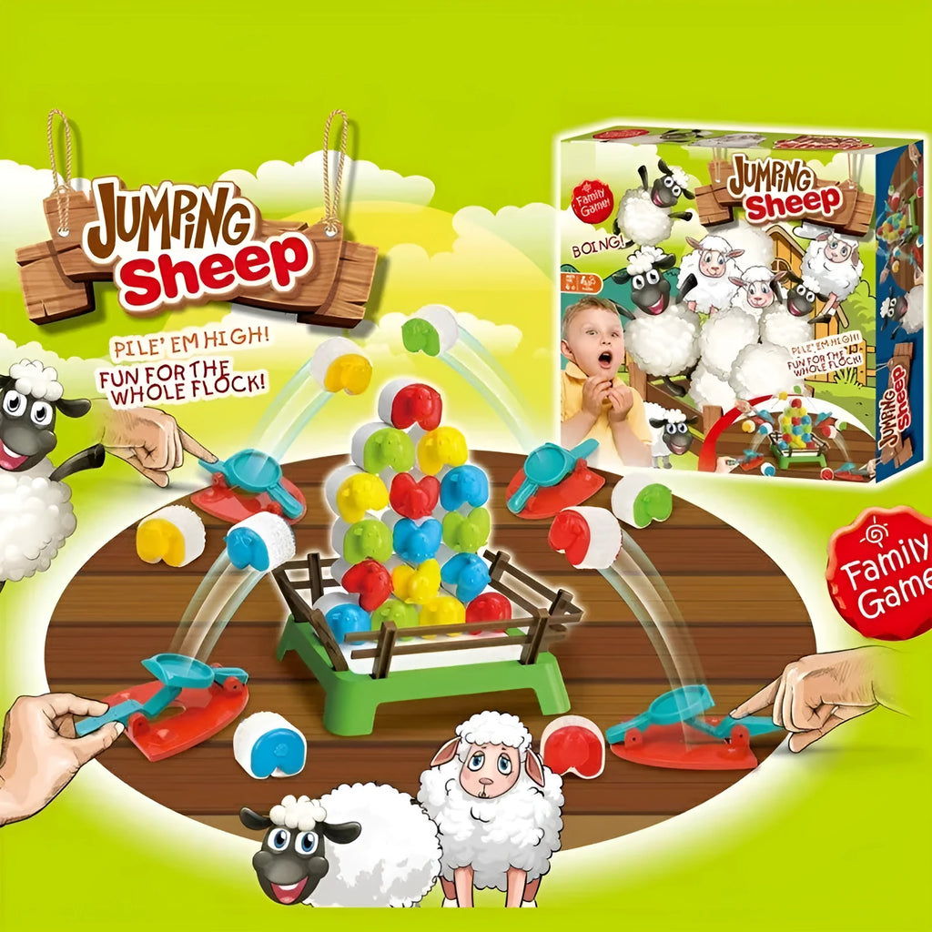 Children's bouncing sheep game plastic ejection balance toy in English colour box