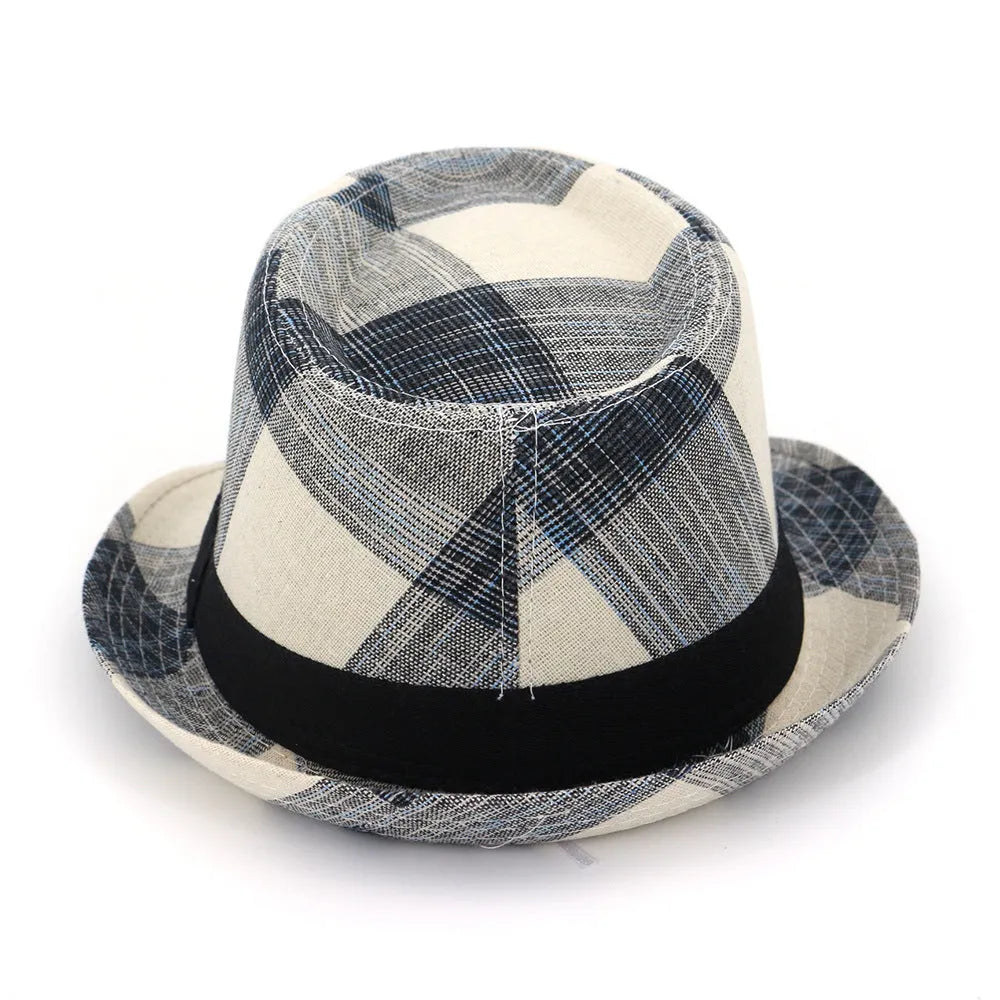 Blue bell crown polyester sun hat with a medium brim on a neutral background.