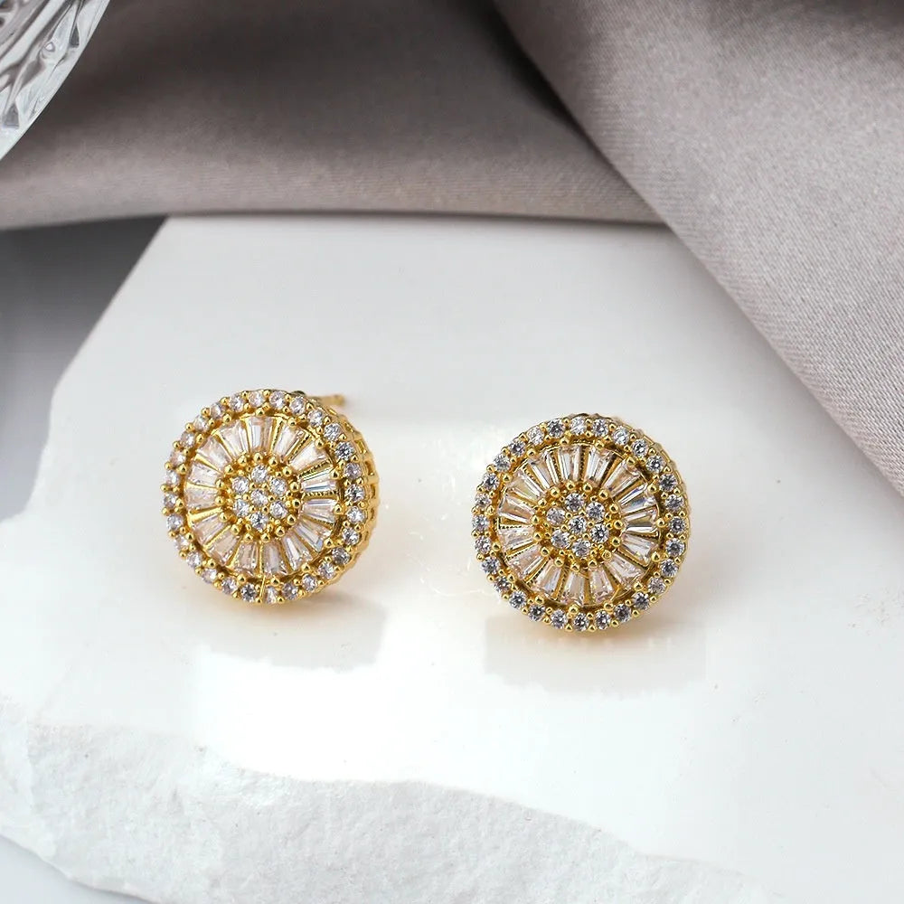 INS style geometric earrings with round patterns in electroplated E160 gold colour
