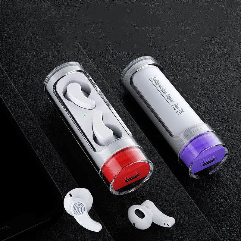 Black TWS Bluetooth earbuds with digital display screen and charging compartment, Bluetooth 5.0, 15-metre range