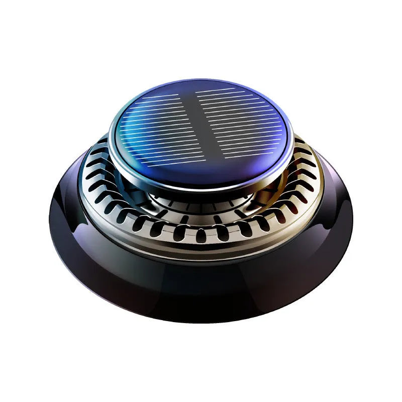Black electromagnetic de-icing car aromatherapy decoration with solar panel measuring 84mm