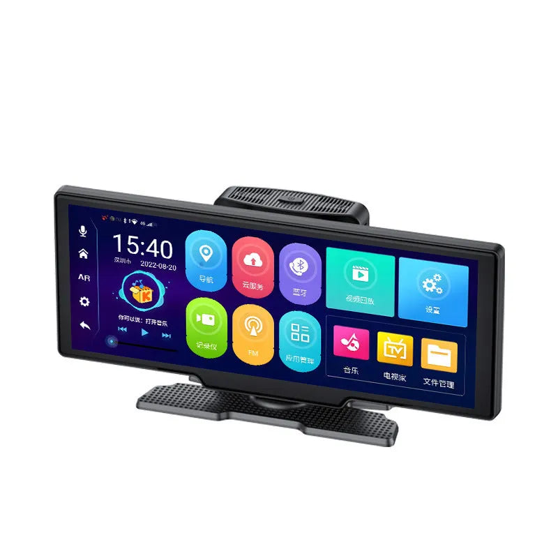 10-inch dashboard driving recorder with wireless projection screen showing GPS navigation display