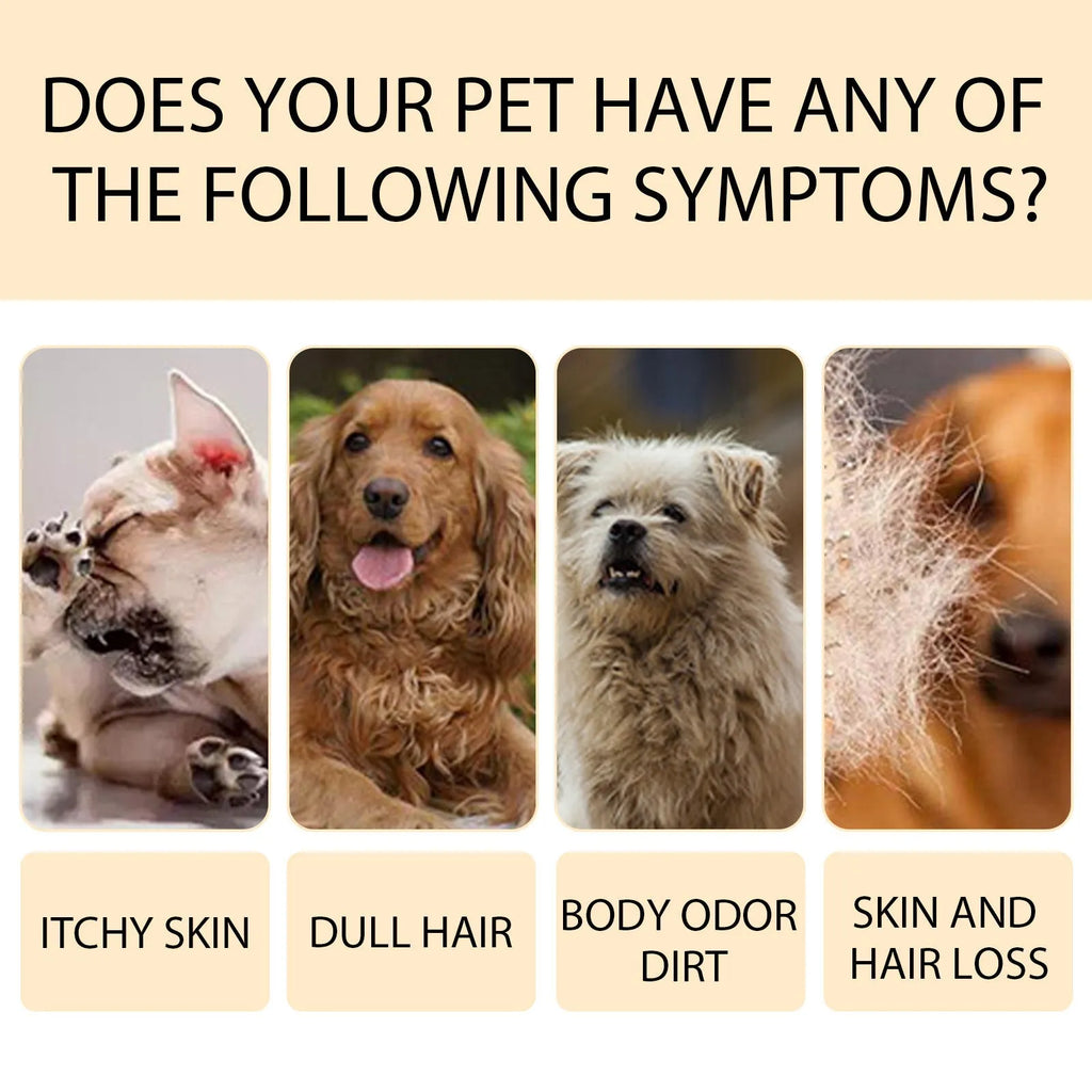 Bottle of mild pet shampoo for dogs and cats in 100ml and 300ml sizes
