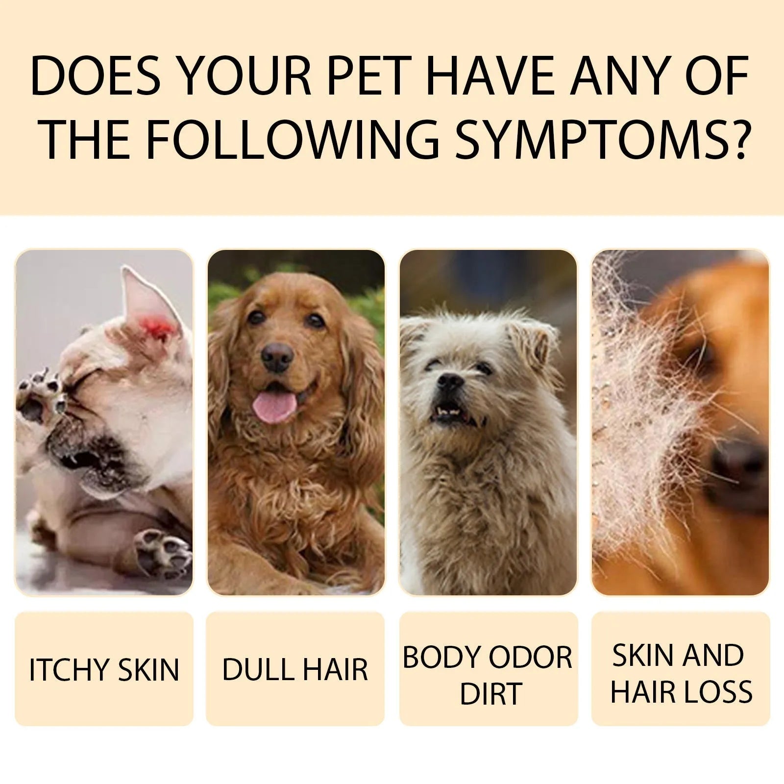 Bottle of mild pet shampoo for dogs and cats in 100ml and 300ml sizes