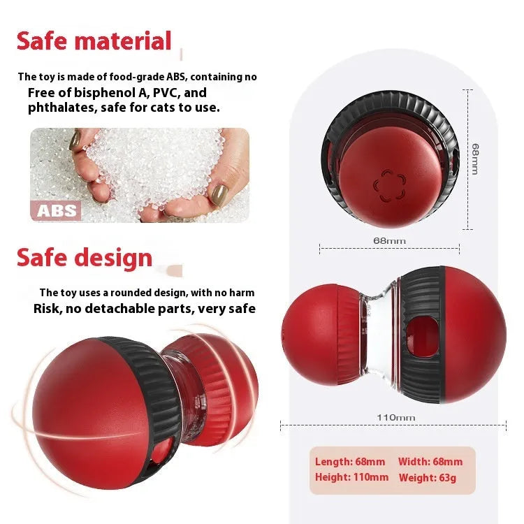 Rotating cat food ball toy with super ball colour scheme and plastic construction